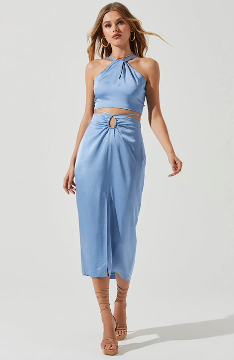 Robin Tie Waist Cutout Midi Skirt Blue