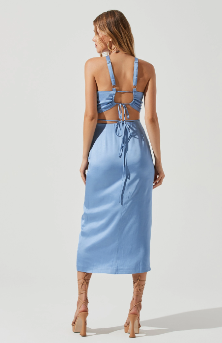 Robin Tie Waist Cutout Midi Skirt Blue
