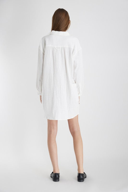 Avi Gauze Shirt Dress White
