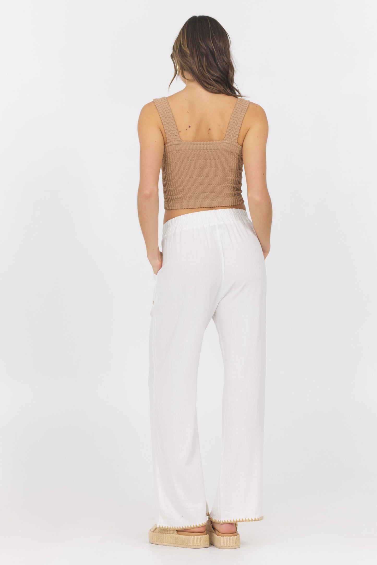 Wide Leg Pant with Tan Whip Stitch