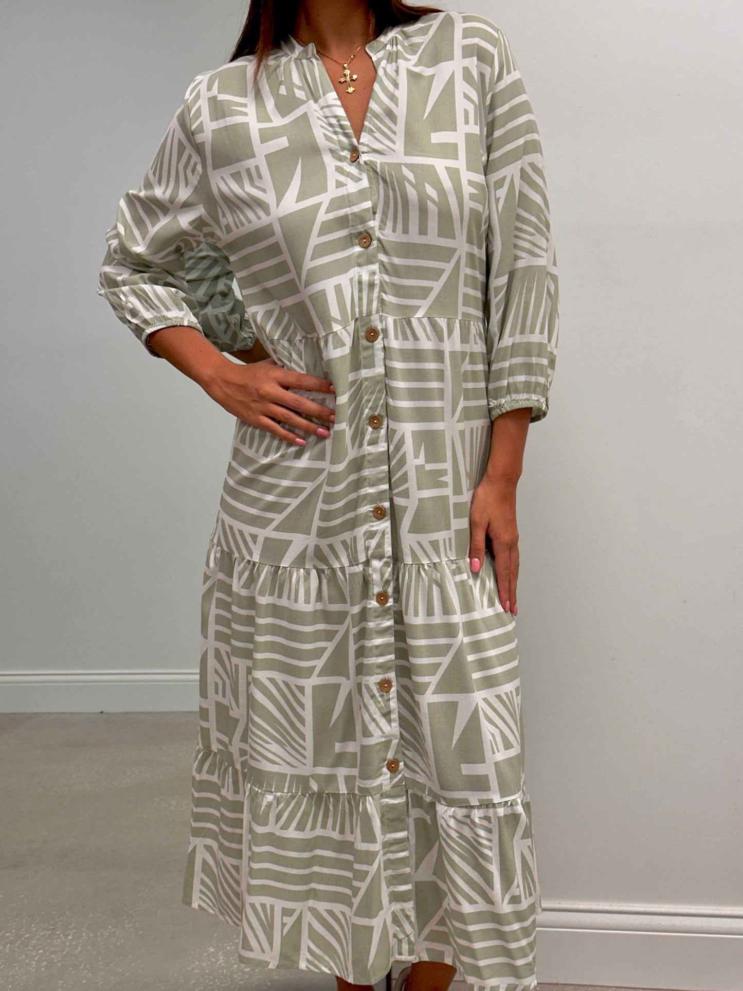 Button Down Long Sleeve Maxi Dress