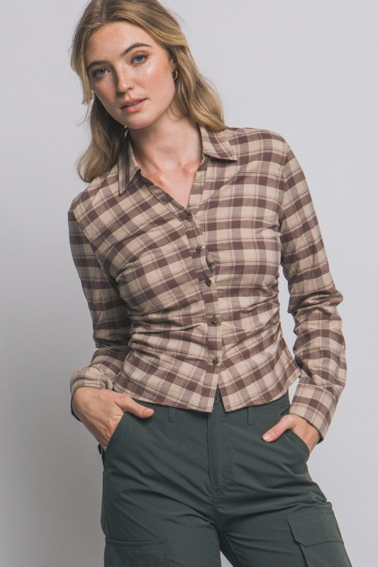 Fitted Button-up Plaid Shirt