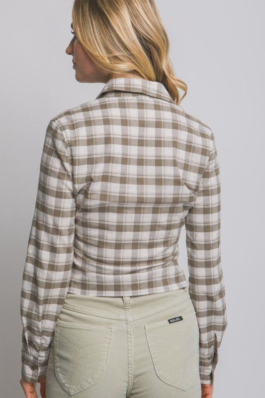 Fitted Button-up Plaid Shirt