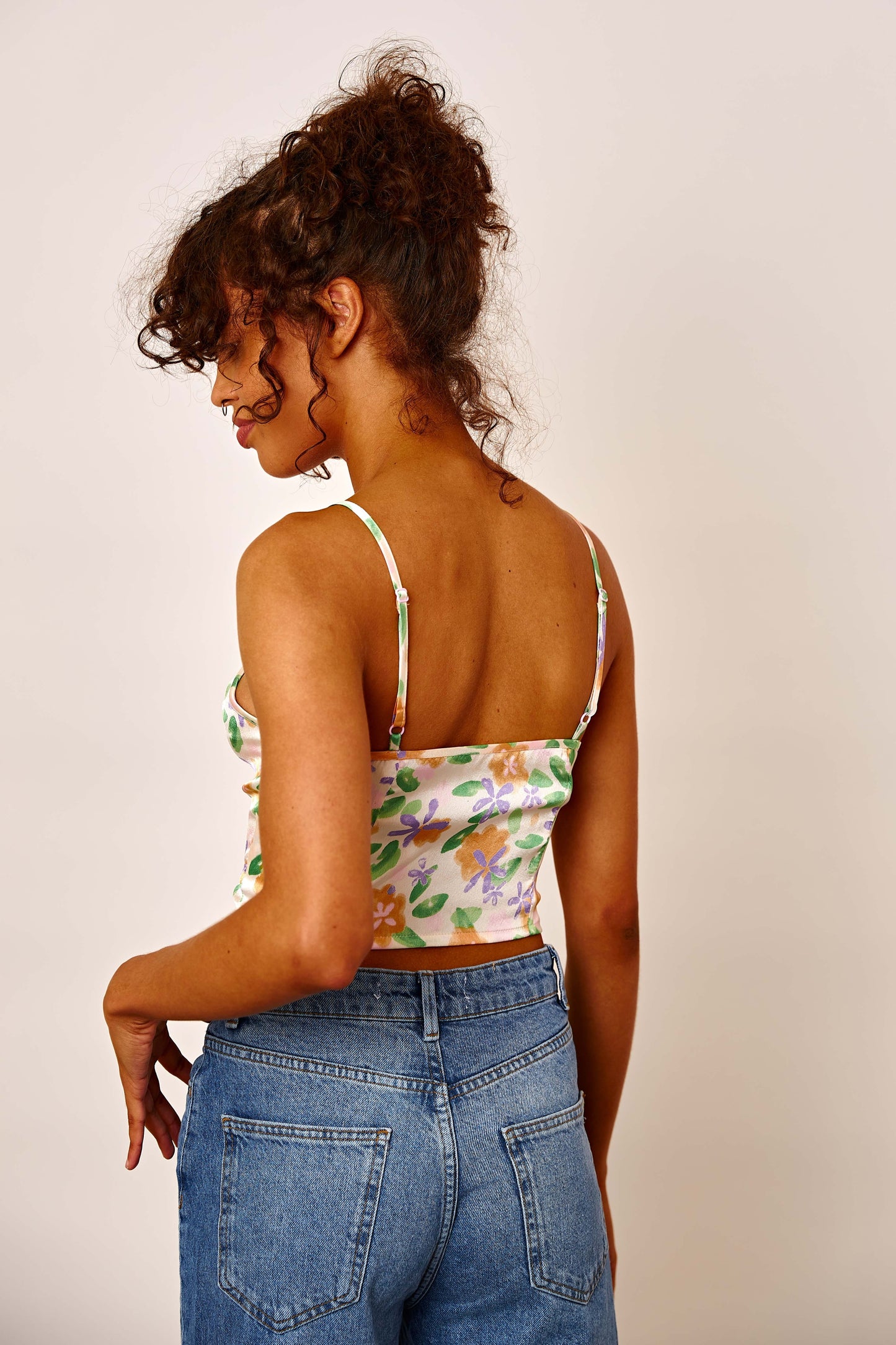 Floral Satin Lace-up Cami Top