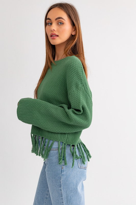 Fringe Detail Boxy Sweater