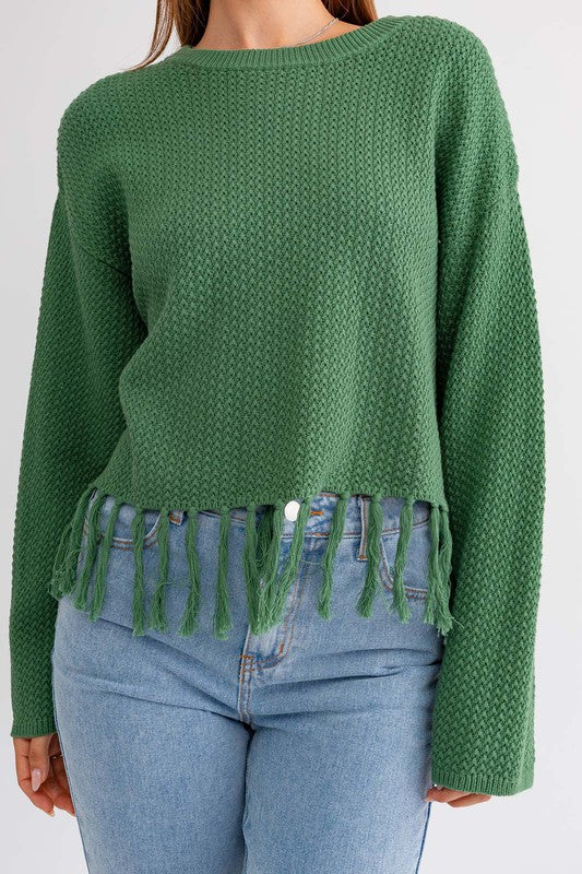 Fringe Detail Boxy Sweater