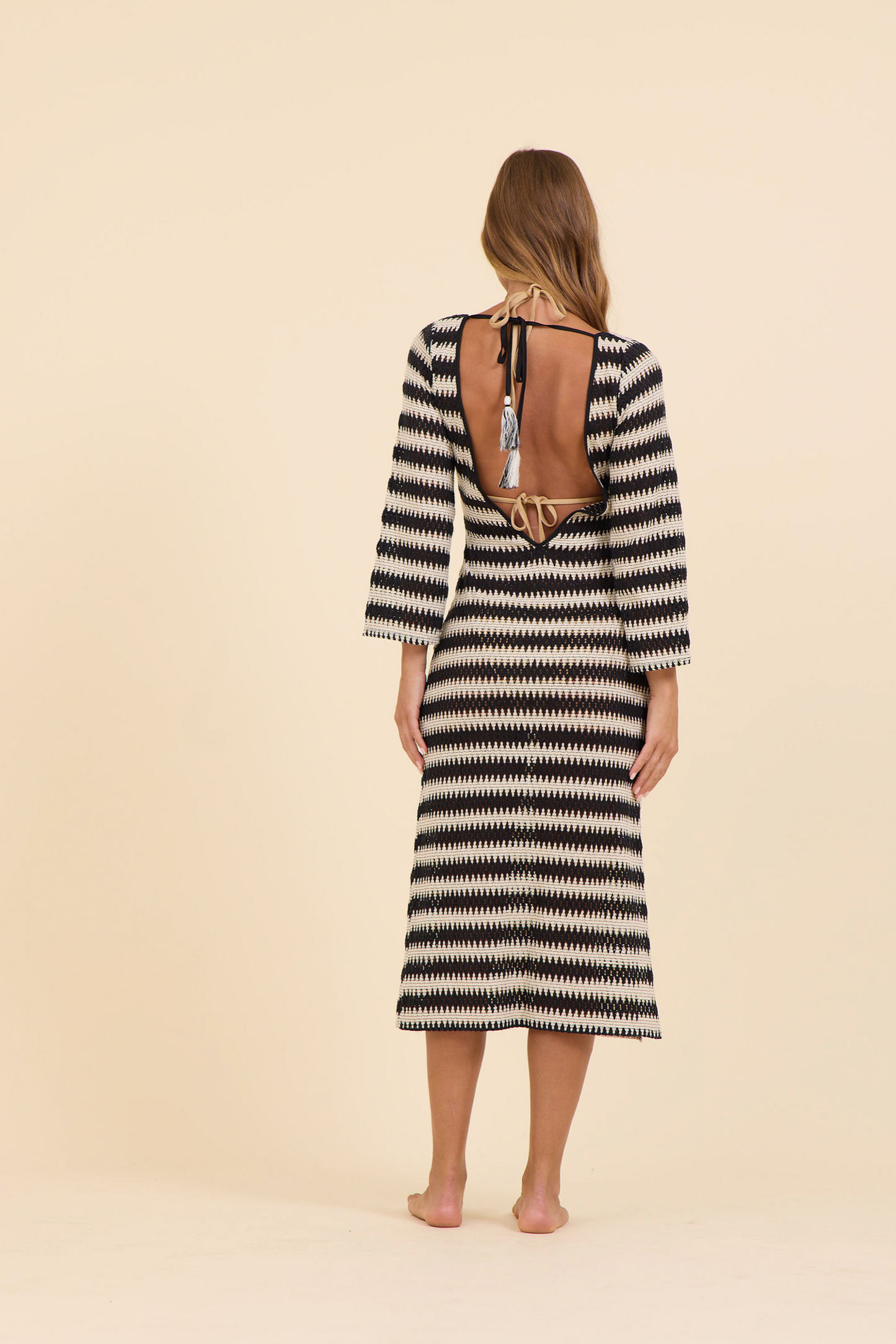 Havana Stripe Plunge Textured Woven Maxi Dress