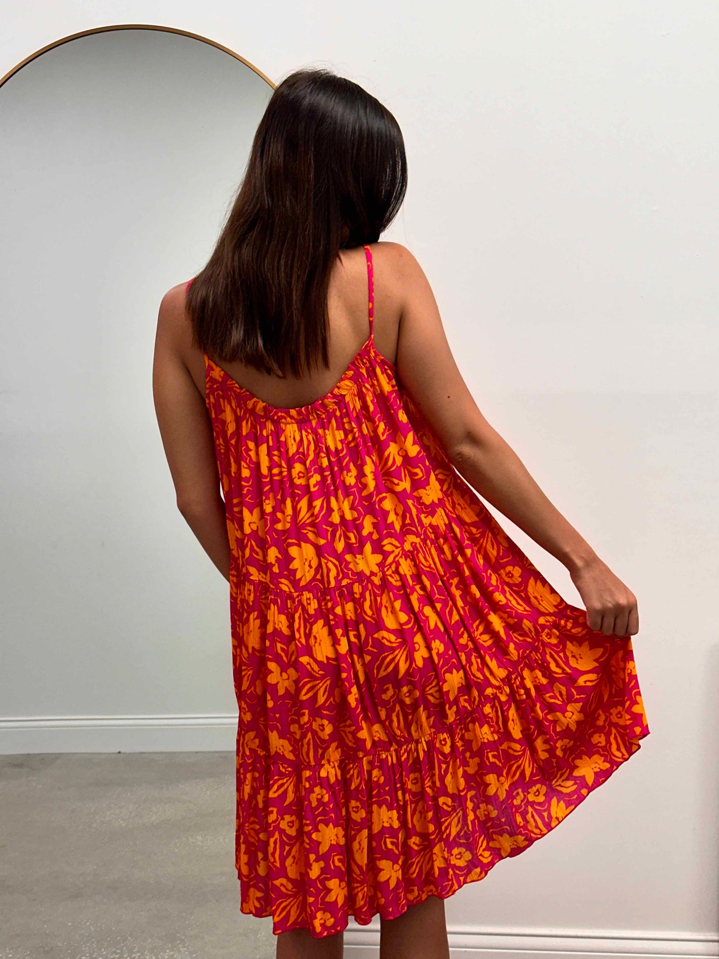 Hibiscus Print Spaghetti Strap Short Dress