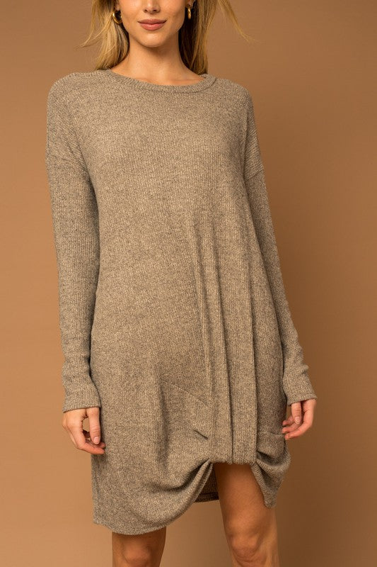 Long Sleeve Bottom Twist Ribbed Dress