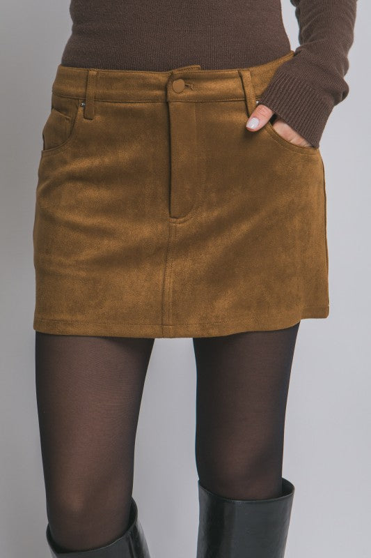 Low Waisted Suede Skort