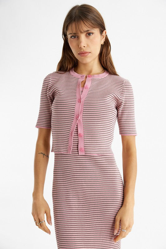 Mia Striped Cardigan Top Pink