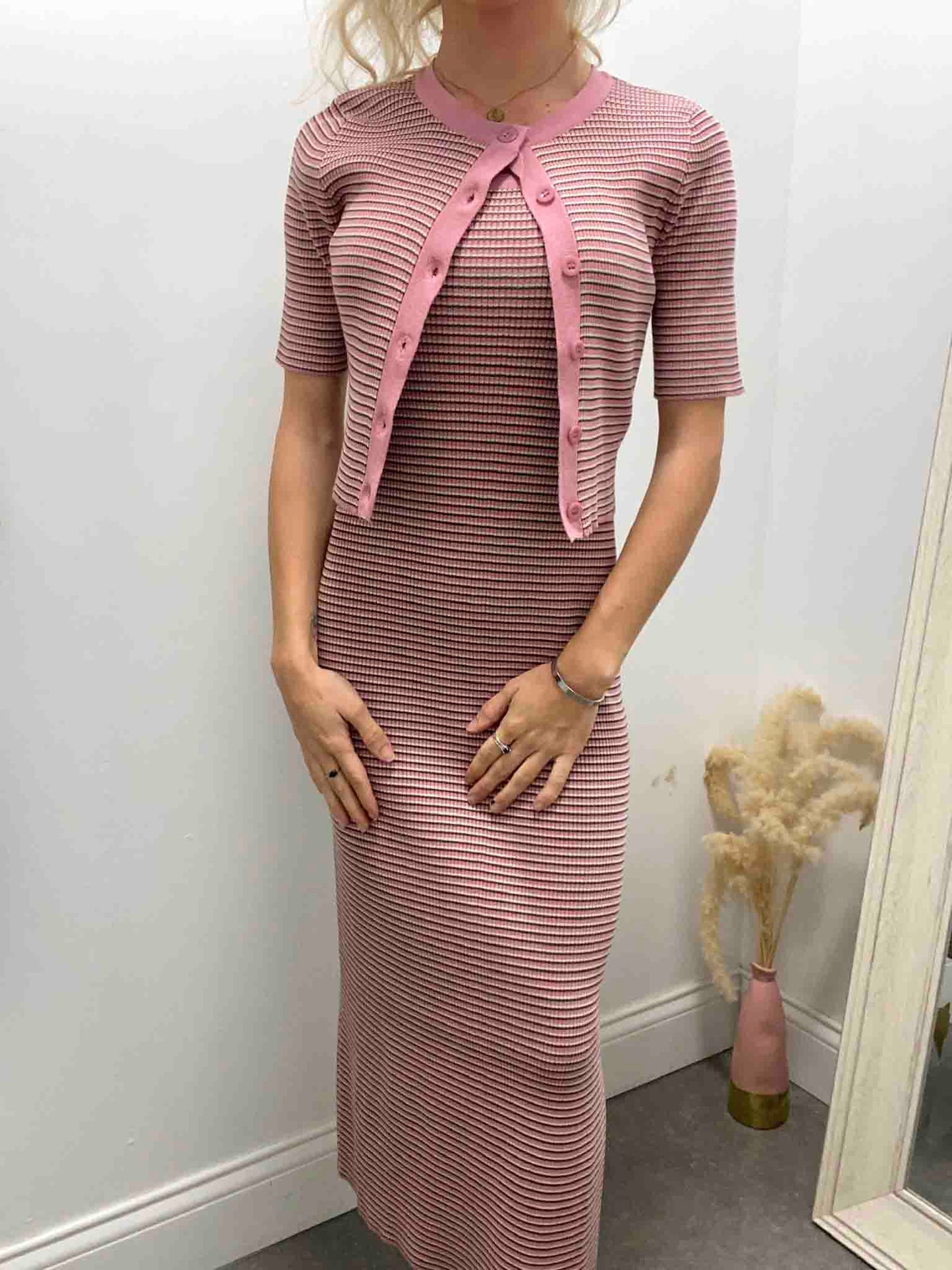 Mia Striped Cardigan Top Pink