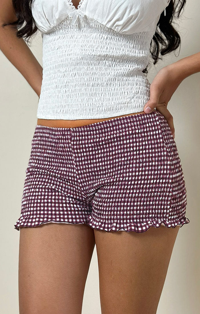 Ritala Gingham Wine Micro Short