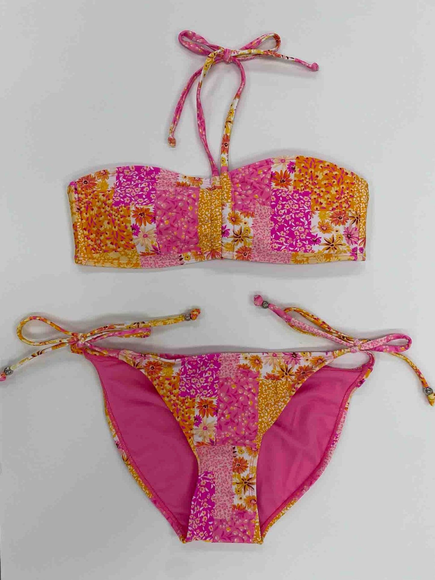 Shirred Halter Floral Bikini Pink