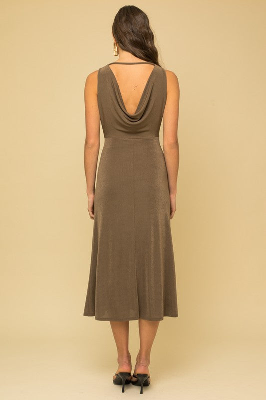 Sleeveless Back Cowl Neck Midi Neck