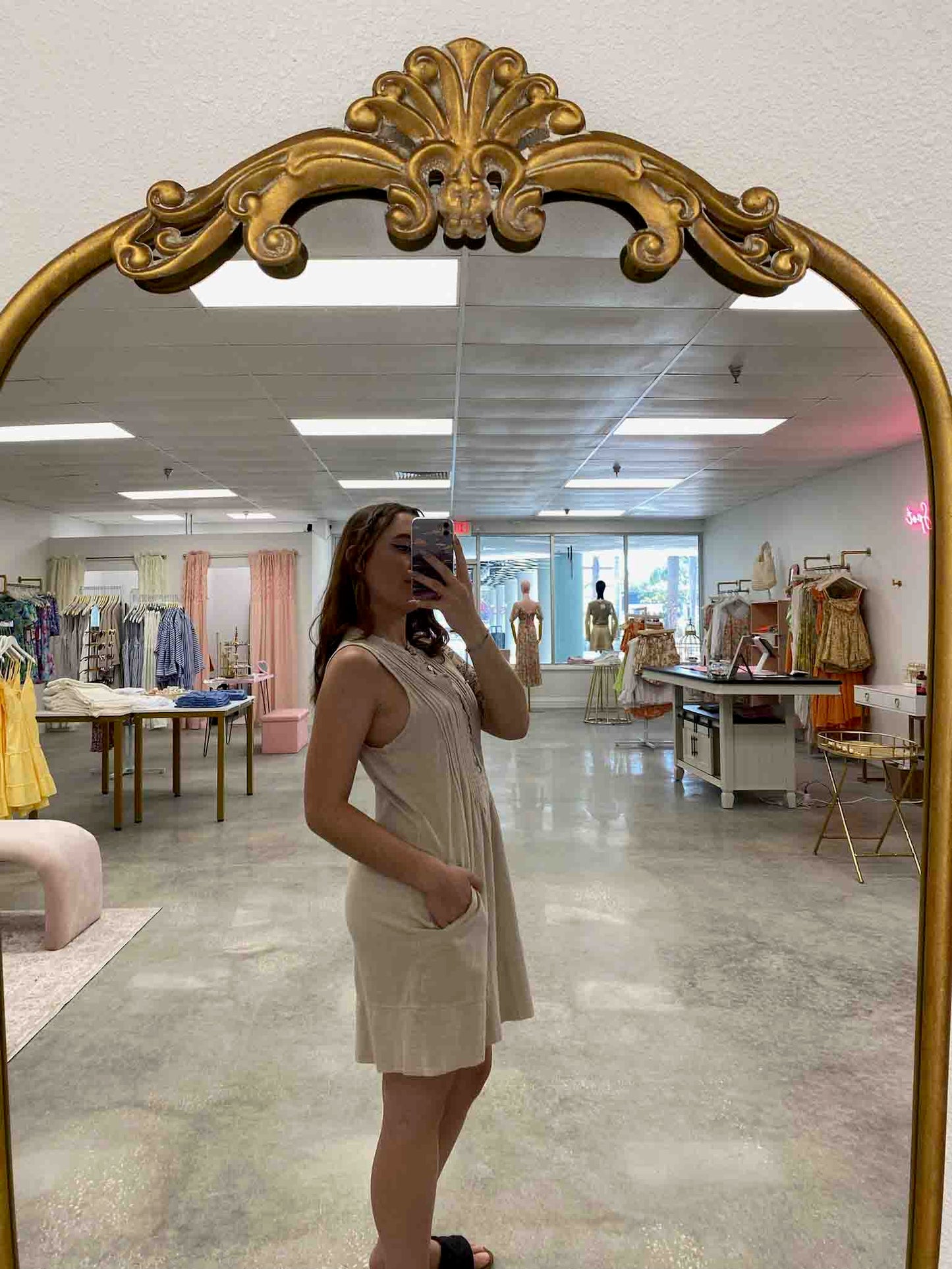 Sleeveless Button Down Dress with Pockets