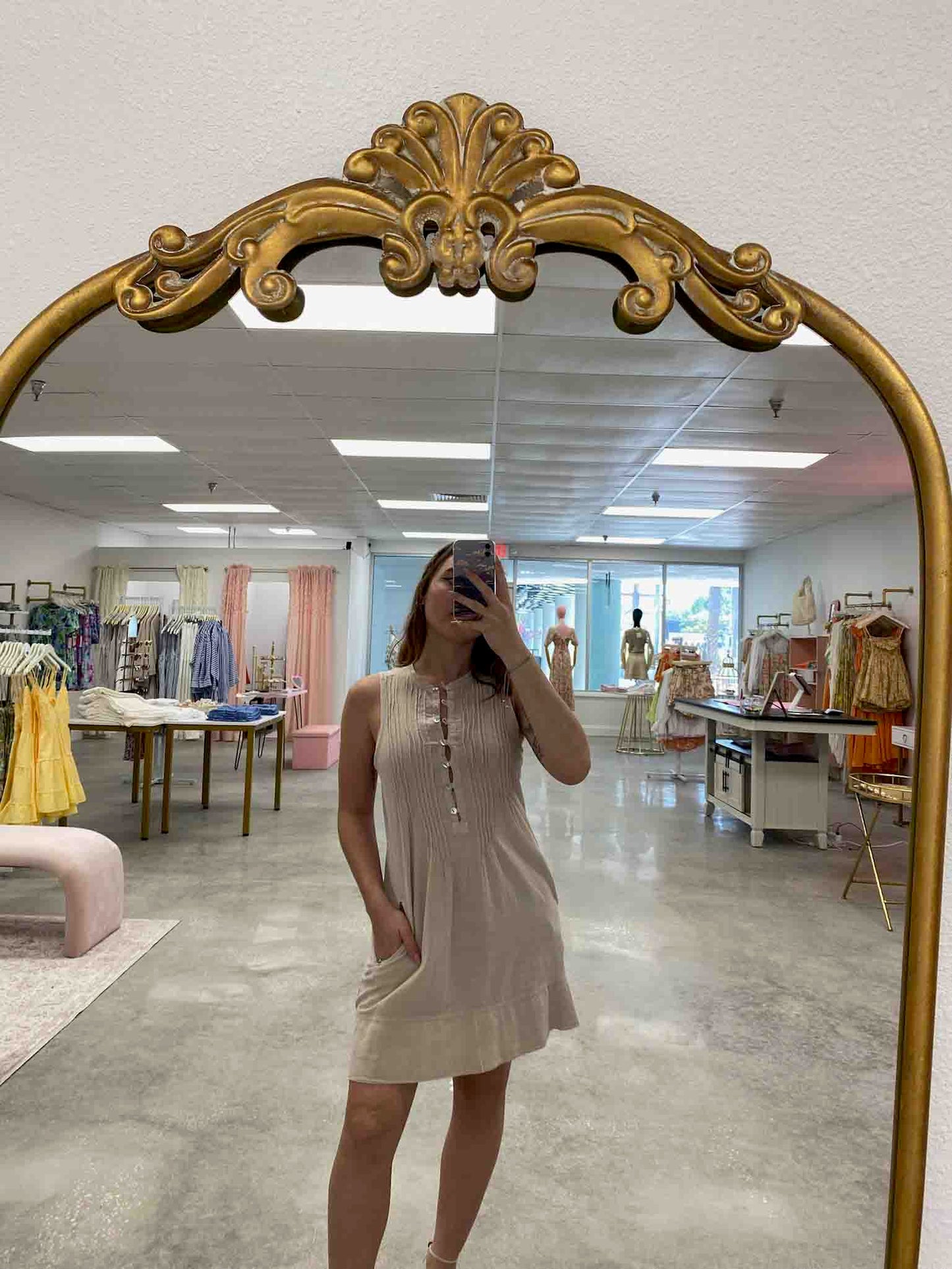 Sleeveless Button Down Dress with Pockets