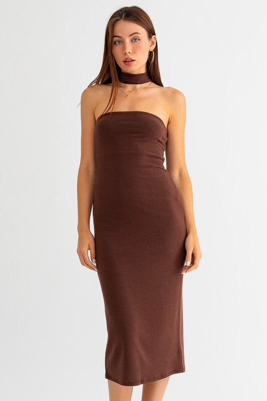 Sleeveless Mock Neck Midi Dress