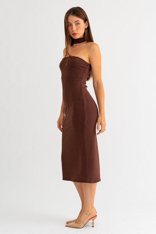 Sleeveless Mock Neck Midi Dress