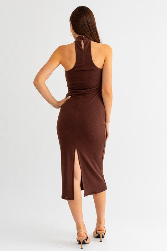 Sleeveless Mock Neck Midi Dress