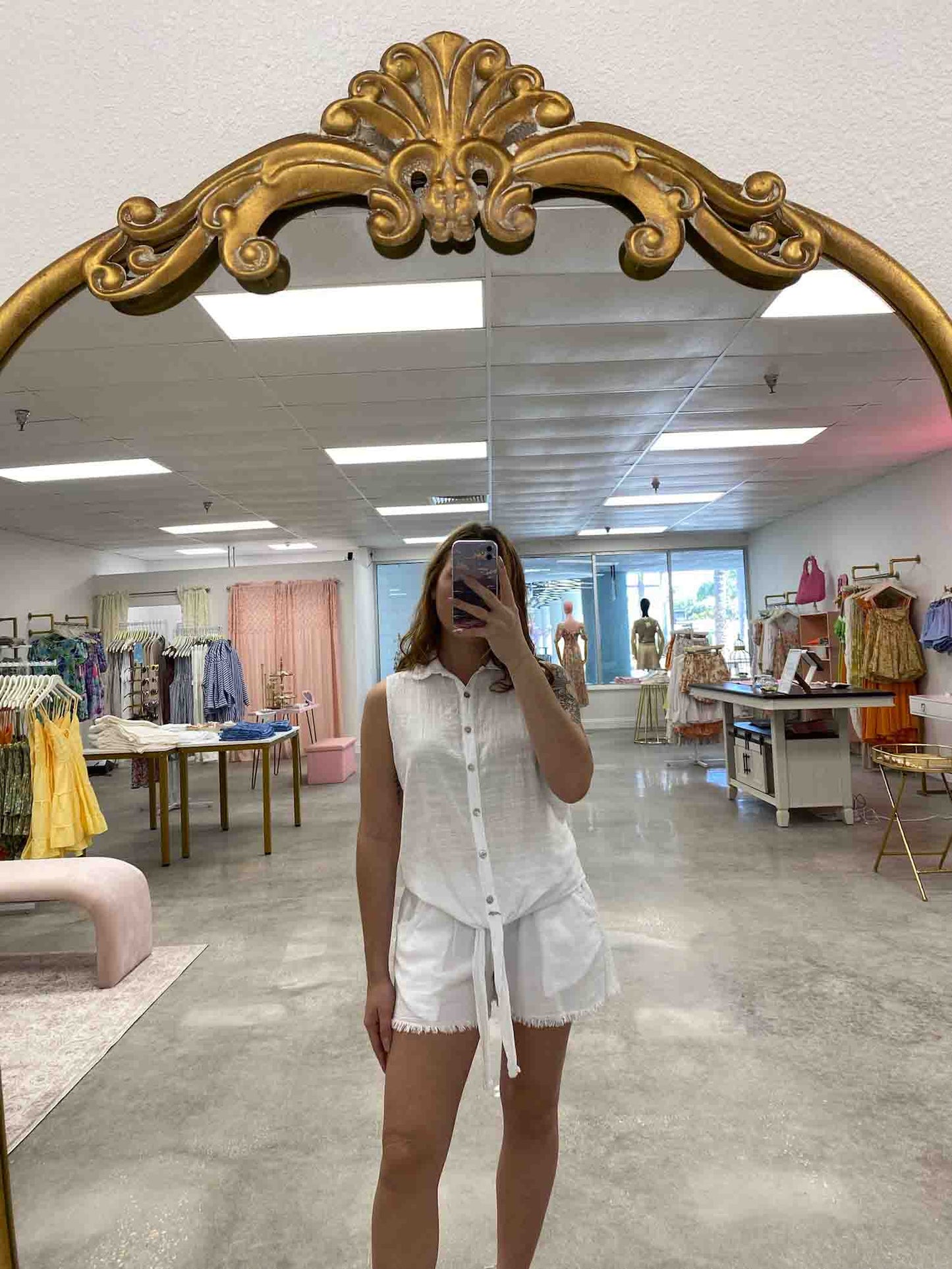 Tie Front Sleeveless Button Down Shirt