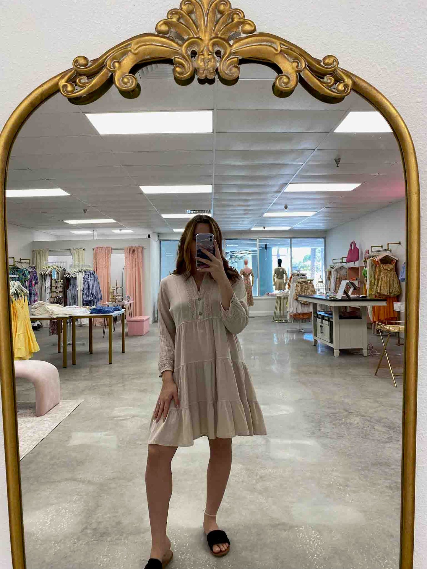 V-Neck Button Detail Dress
