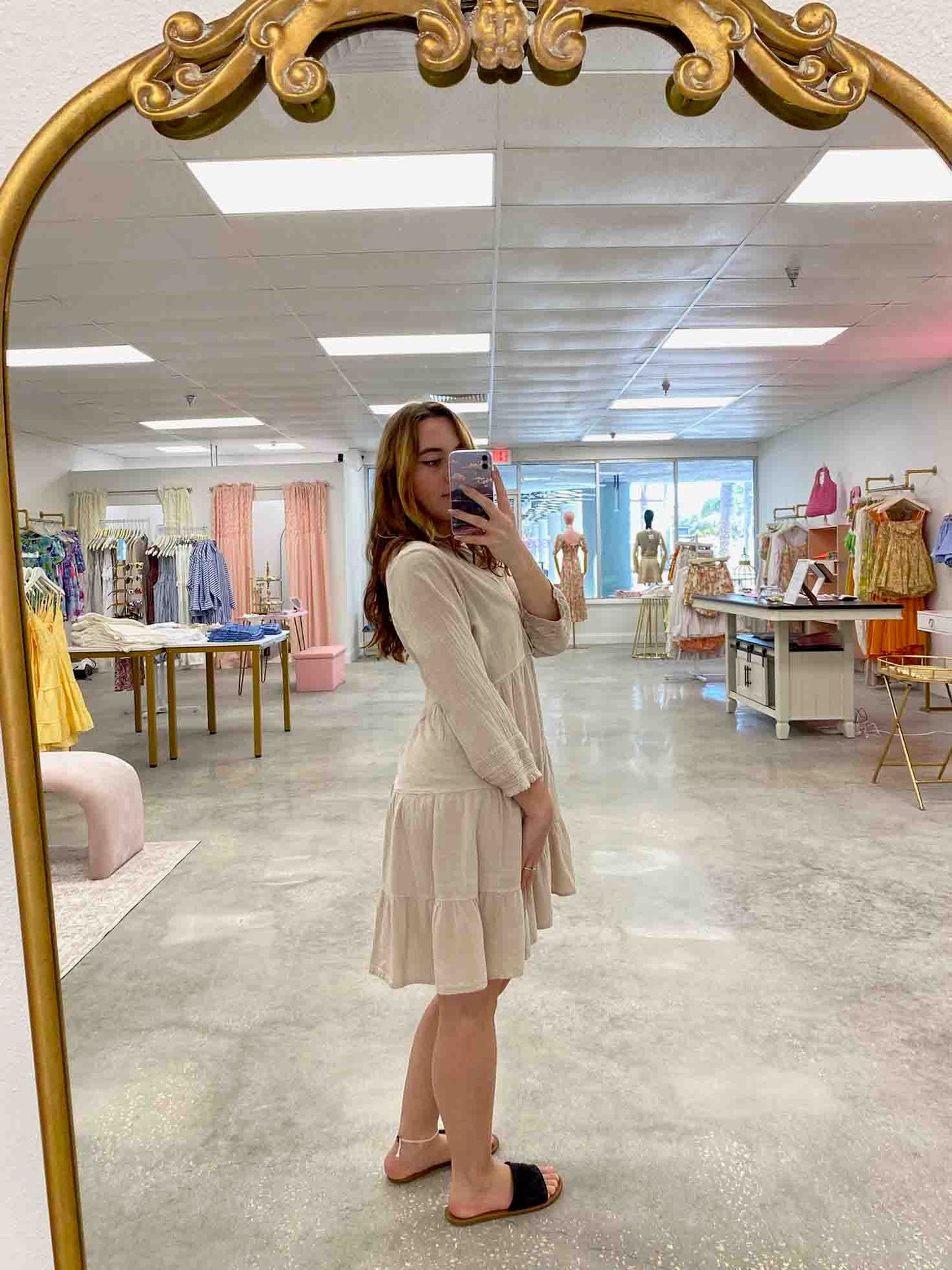 V-Neck Button Detail Dress