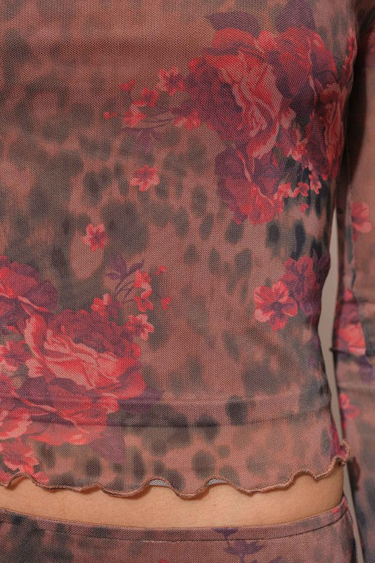 Floral Leopard Mesh Off-Shoulder Top