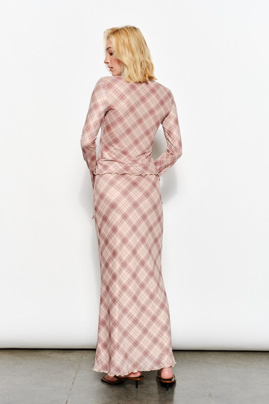 Plaid Mesh Top Long Sleeve