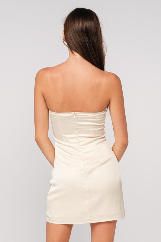 Ribbon Trim Satin Mini Dress