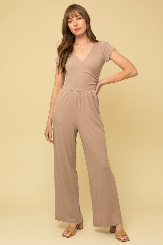 Short Sleeve Wrap Jumpsuit