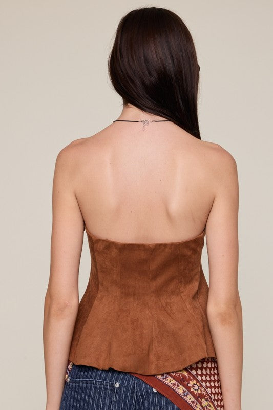 Suede Ruffle Tube Top