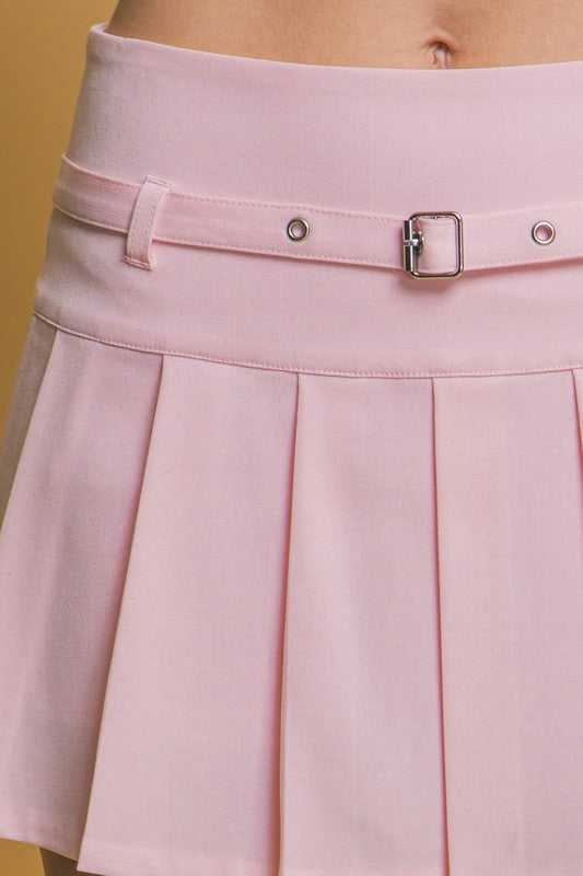 Belted Pleated Mini Skort
