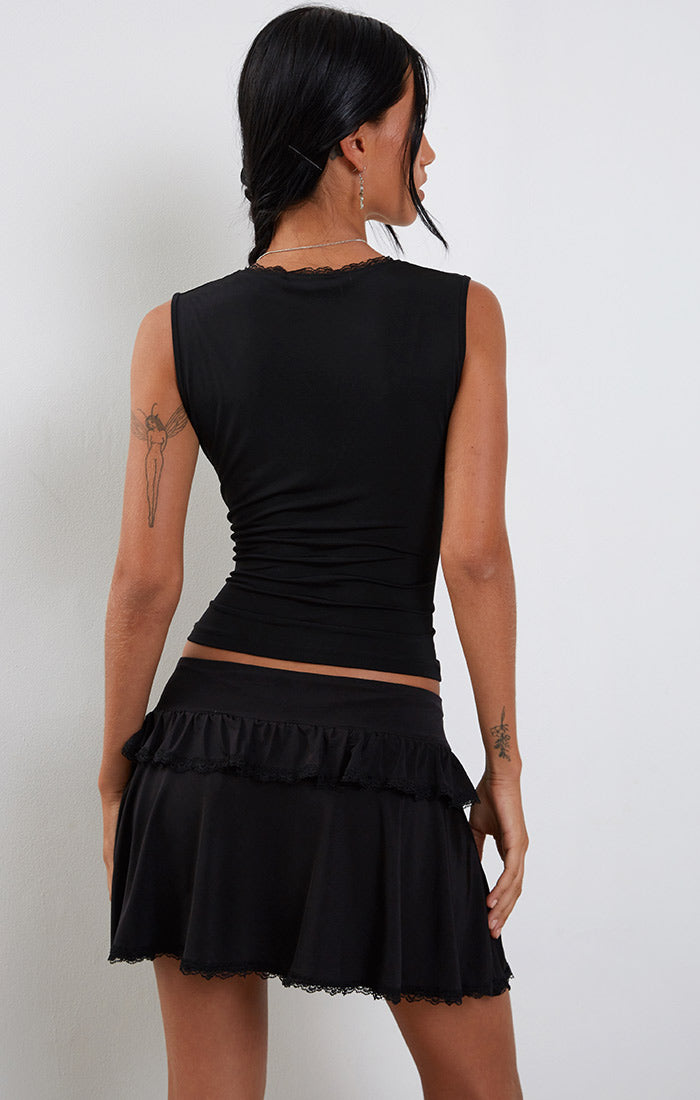 Lace Trim Mini Skirt