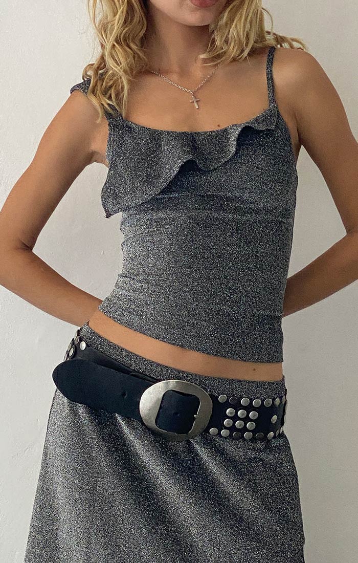 Sambu Metallic Ruffle Top