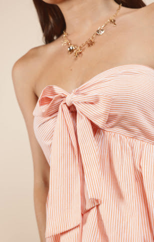 Create Memories Striped Bow Front Strapless Top