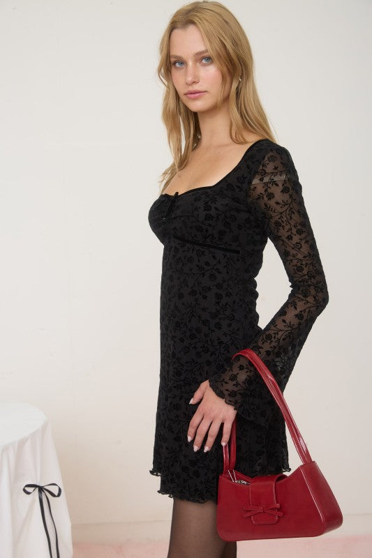 Velvet Floral Long Sleeve Dress