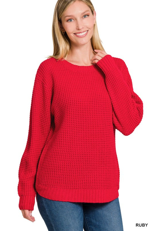 Hi-Low Waffle Sweater