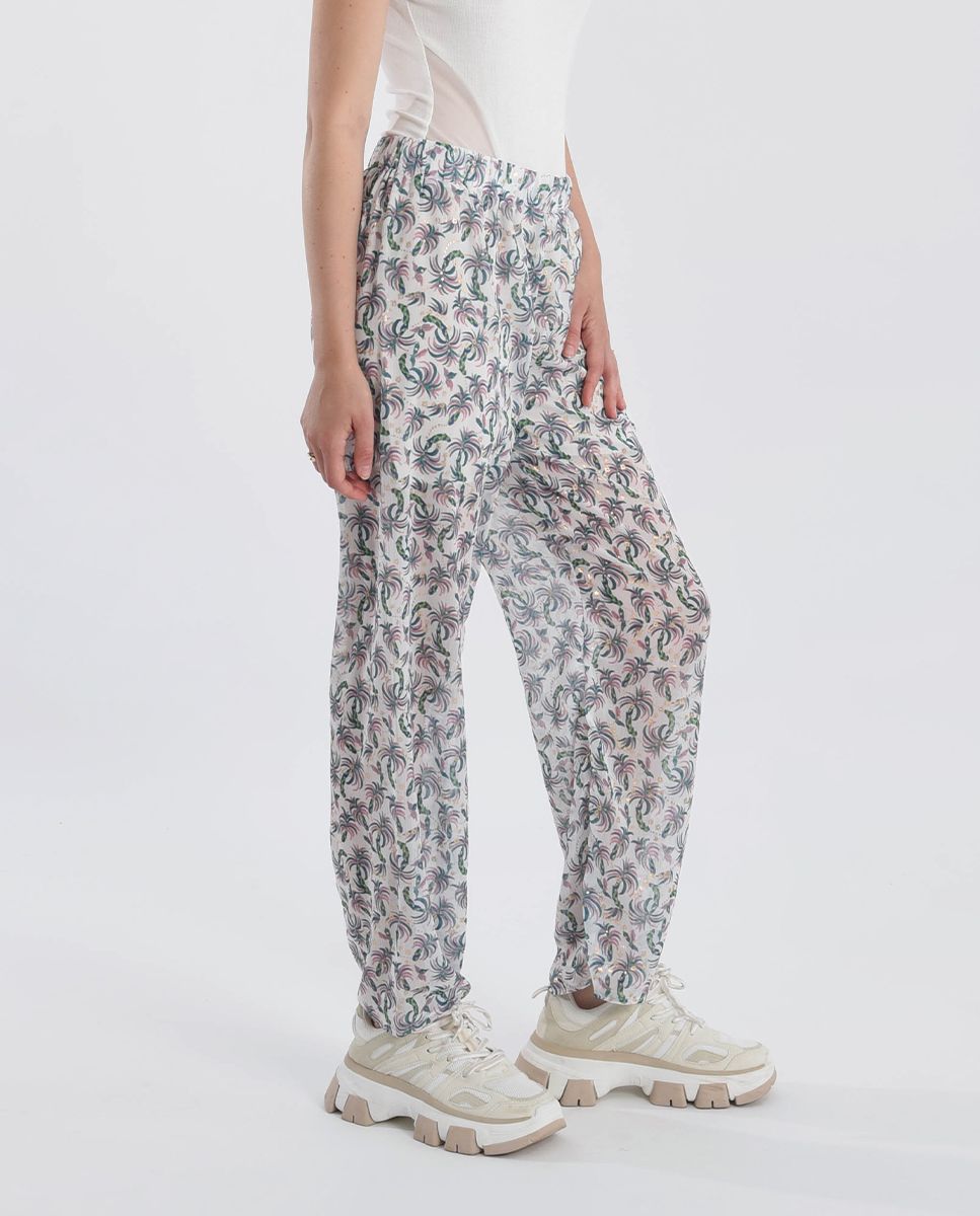 Palm Tree Elastic Waistband Pants