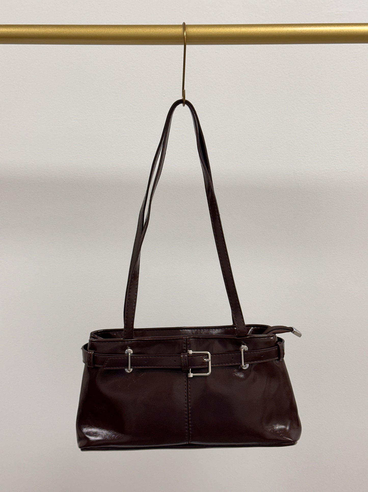 Buckle Detail Faux Leather Shoulder Bag