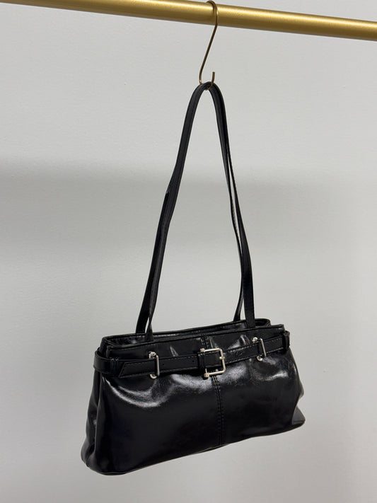 Buckle Detail Faux Leather Shoulder Bag
