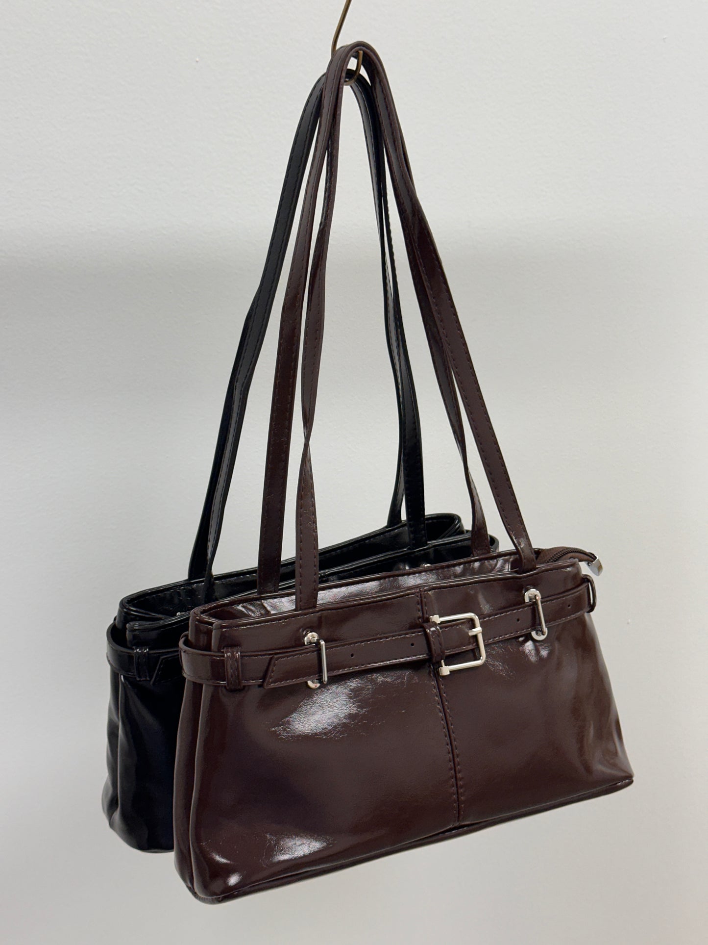 Buckle Detail Faux Leather Shoulder Bag