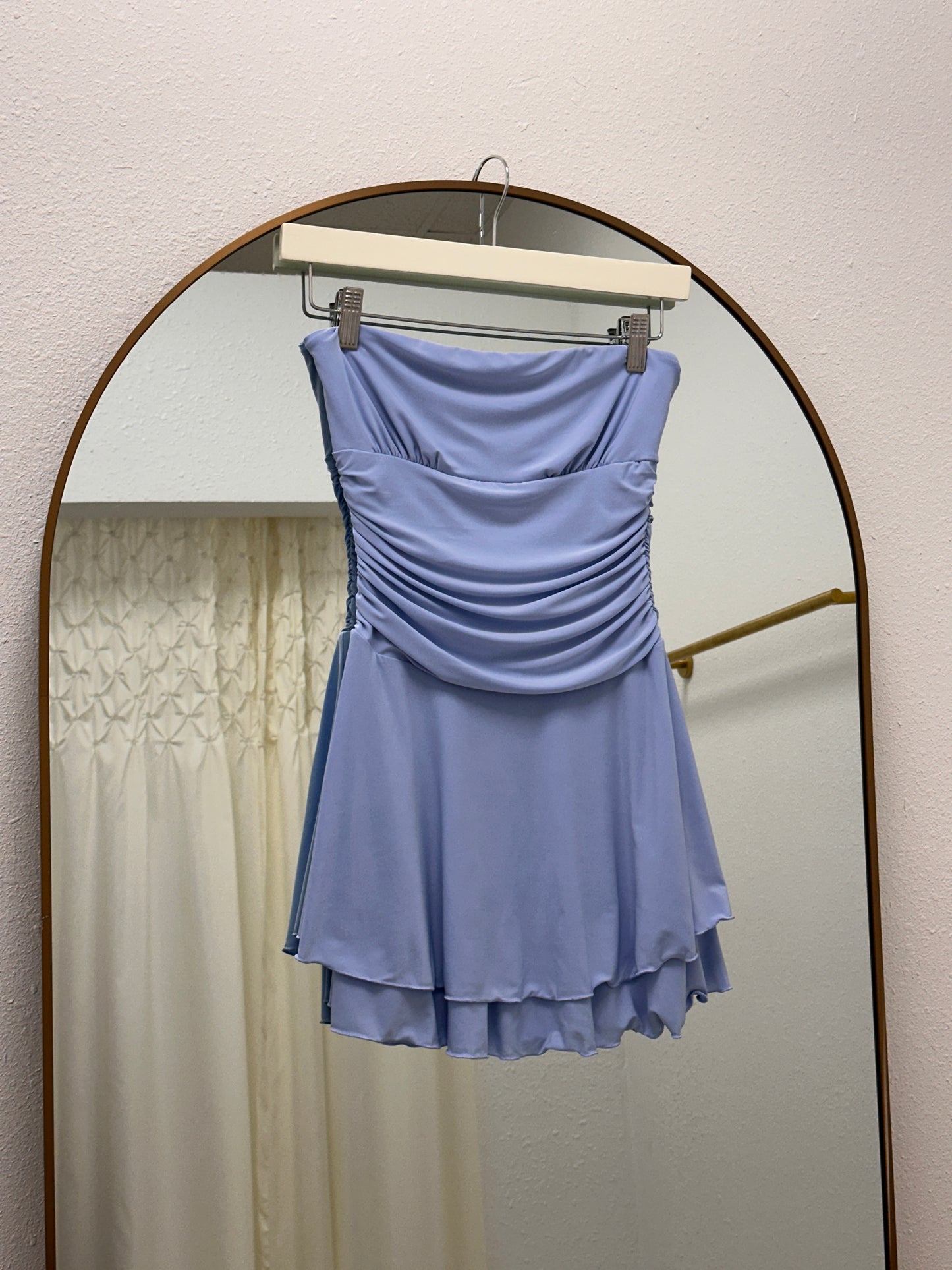 Strapless Ruched Ruffled Mini Dress