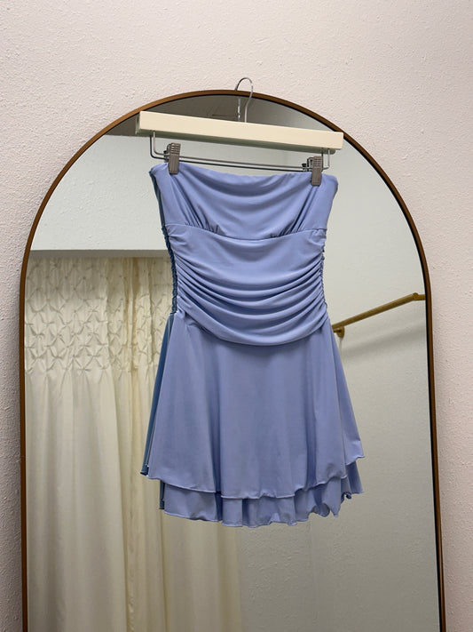 Strapless Ruched Ruffled Mini Dress