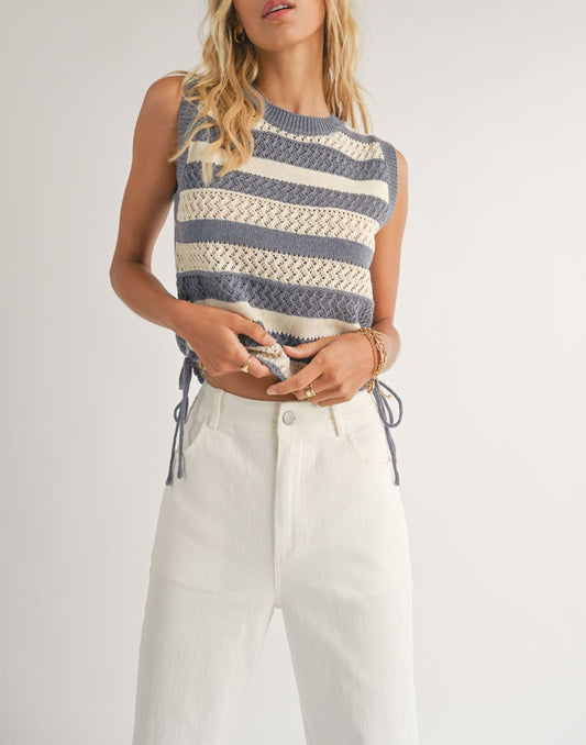 Cassie Side Ruched Striped Sweater Tank