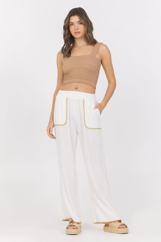 Wide Leg Pant with Tan Whip Stitch