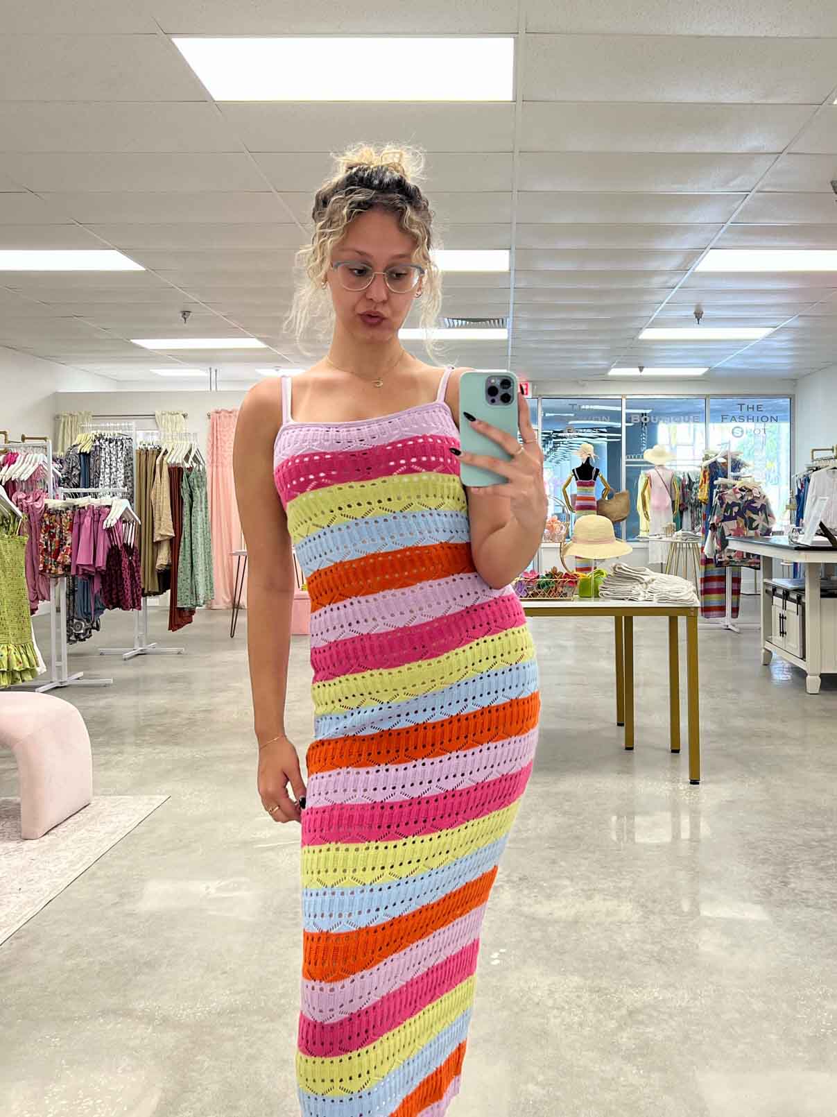 Crochet Striped Multi Color Dress