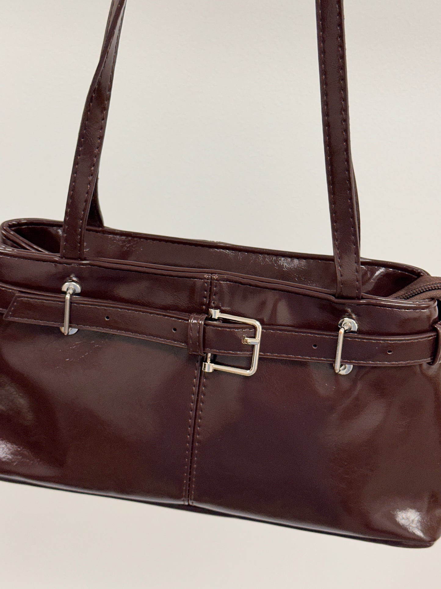Buckle Detail Faux Leather Shoulder Bag