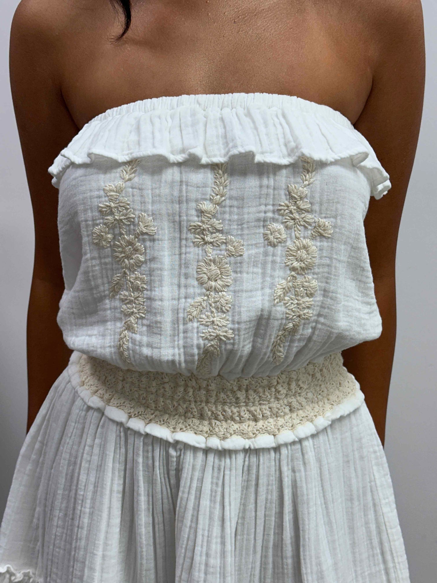 Embroidered Strapless Mini Dress