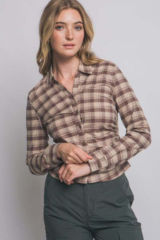 Fitted Button-up Plaid Shirt